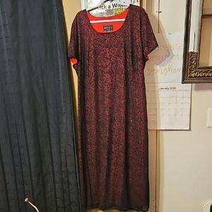 Connected Apparel Black and Red Midi Dress